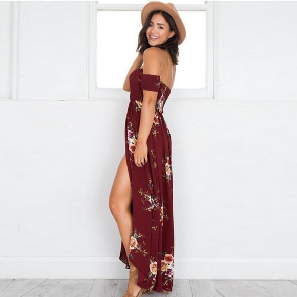 Women's Floral Off the Shoulder Maxi Dress - Picture 2 of 4